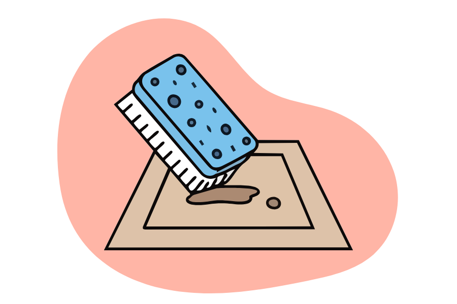 Scrubbing a carpet with a brush is part of our carpet cleaning service.