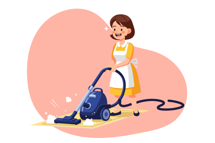 Tita Kleans employee cleaning a carpet for a customer in Metro Manila.