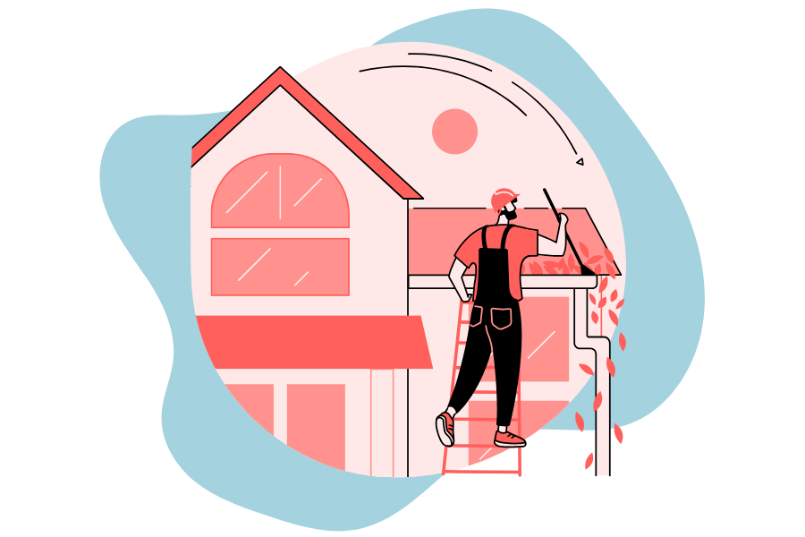 Tita Kleans employee sweeping leaves off a gutter.