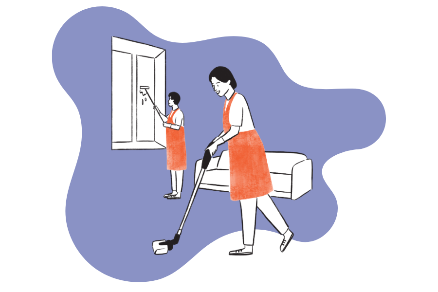 Two Tita Kleans employees cleaning the floor and the window for our move in move out cleaning service.