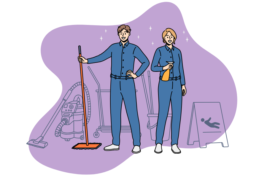 Two Tita Kleans employees doing a post construction cleaning service.