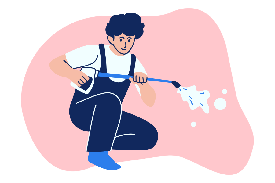 A graphic of a Tita Kleans employee pressure washing.