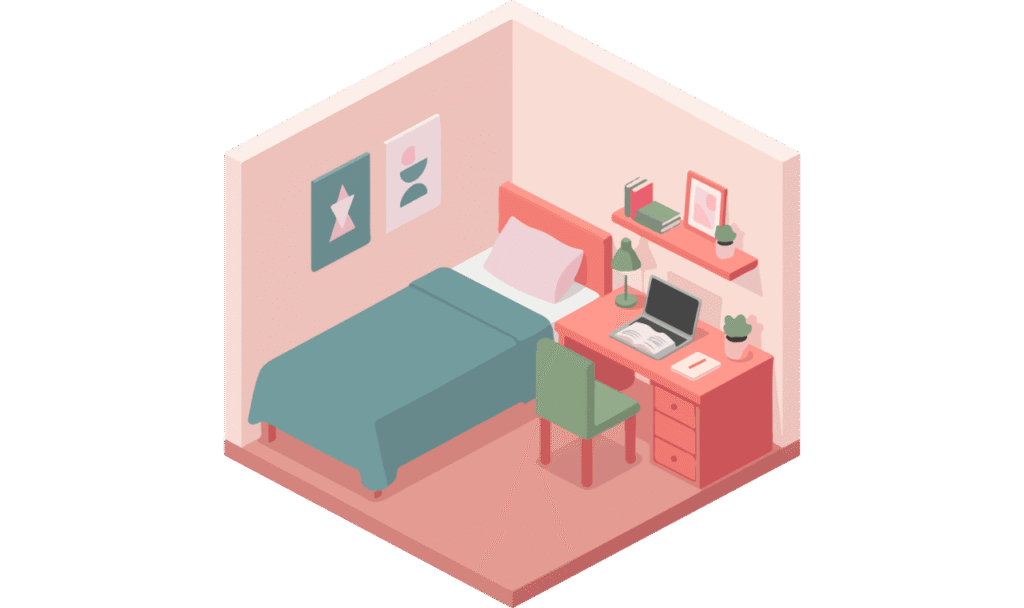 A graphic of a clean bedroom.