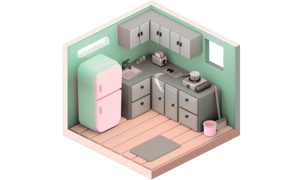 A graphic of a clean kitchen.