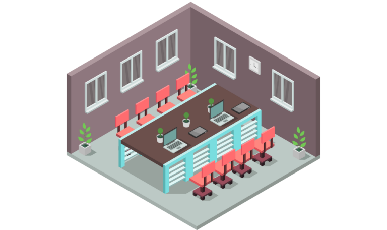 A graphic of a meeting room just organized and cleaned by Tita Kleans.